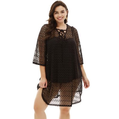 Black Crochet Lace up Plus Size Cover Up