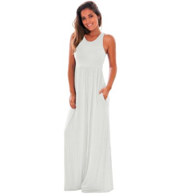 White Racerback Maxi Dress with Pockets