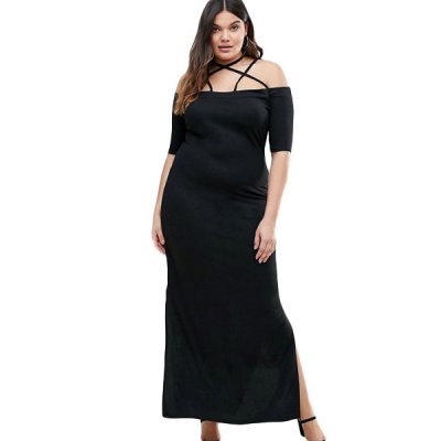 Strap Detail Plus Maxi Dress with Side Slits