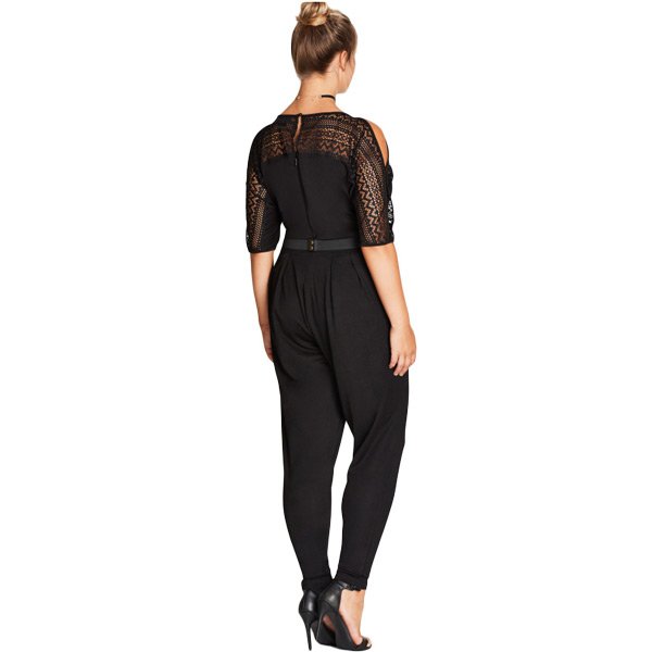Black Lace Patchwork Cutout Plus Size Jumpsuit