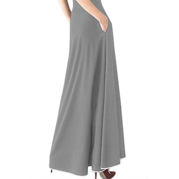 Grey Piped Button Embellished High Waist Maxi Skirt