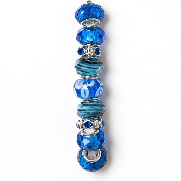 Fashion strung beads, blue and silver, 9PC