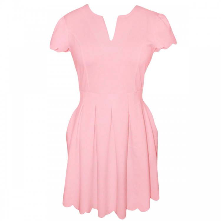 Pink Sweet Scallop Pleated Skater Dress