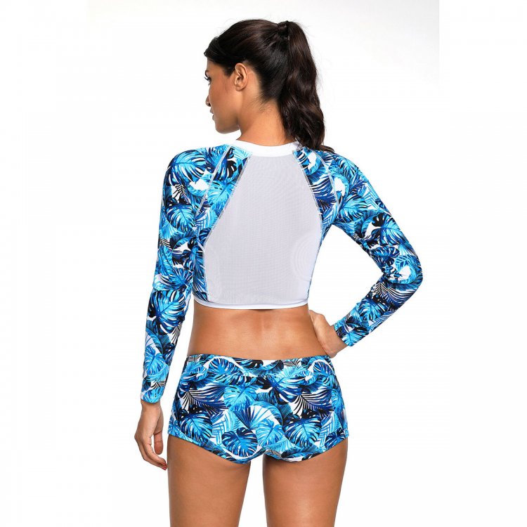 Long Sleeve Vibrant Print Cropped Rashguard Swimsuit
