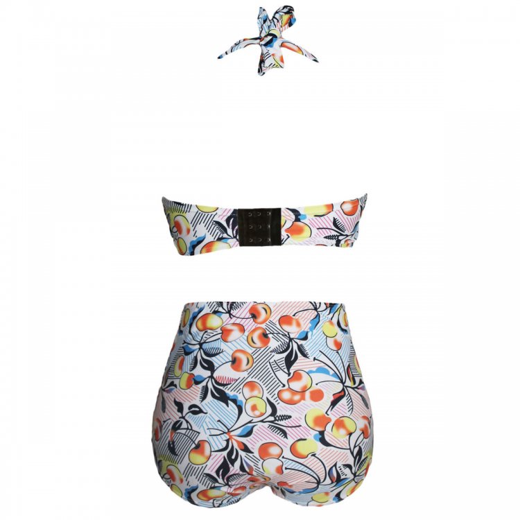 Cheery Print Ruched Top High Waist Plus Size Swimsuit