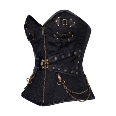 Black Zip Front Steampunk Corset with Thong