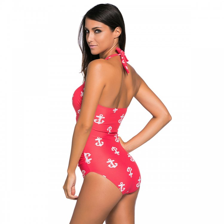 Vintage Inspired 1950s Style Red Anchor Teddy Swimsuit