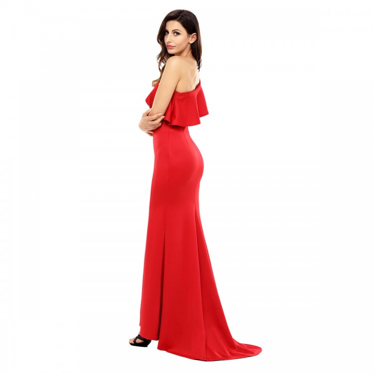 Red Ruffle One Shoulder Elegant Mermaid Dress