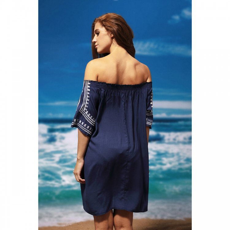 Bohemian Vibe Geometric Print Off The Shoulder Beach Dress