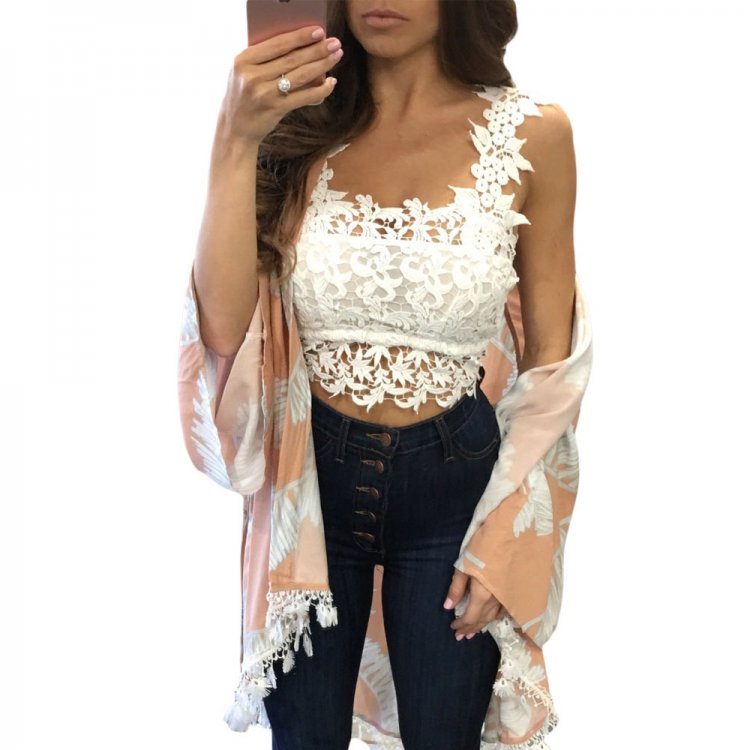 White Lacy Trimmed Crop Top