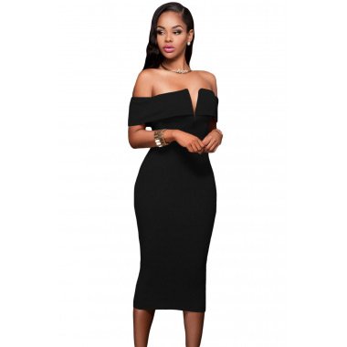 Black Off-the-shoulder Midi Dress