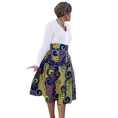 Vintage High Waist Multicolor A-lined Midi Skirt