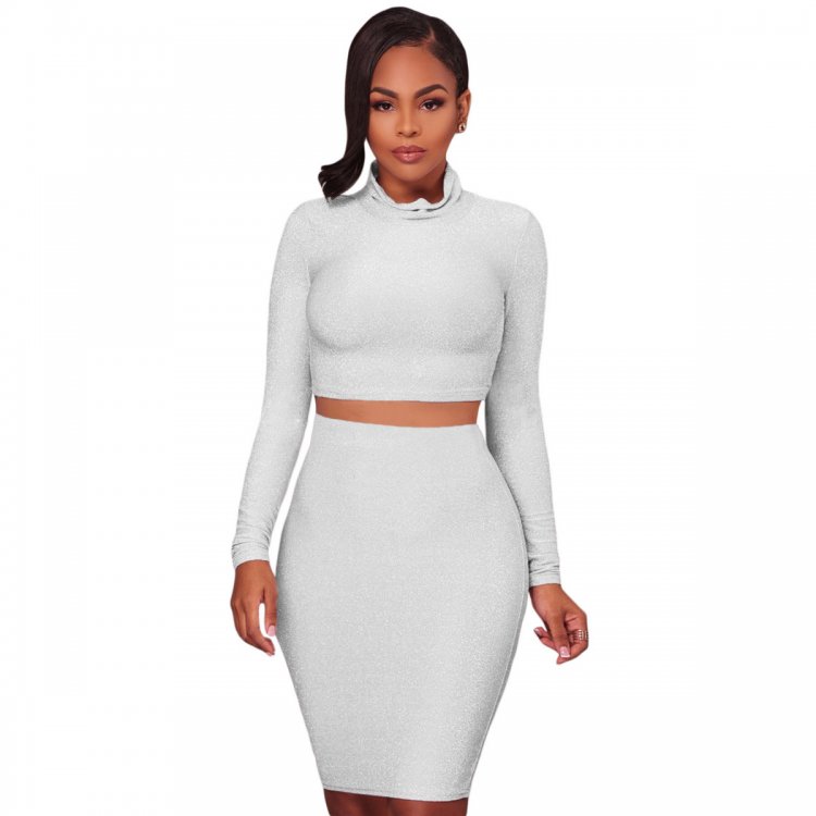 White Silver Shimmer Two Piece Dress