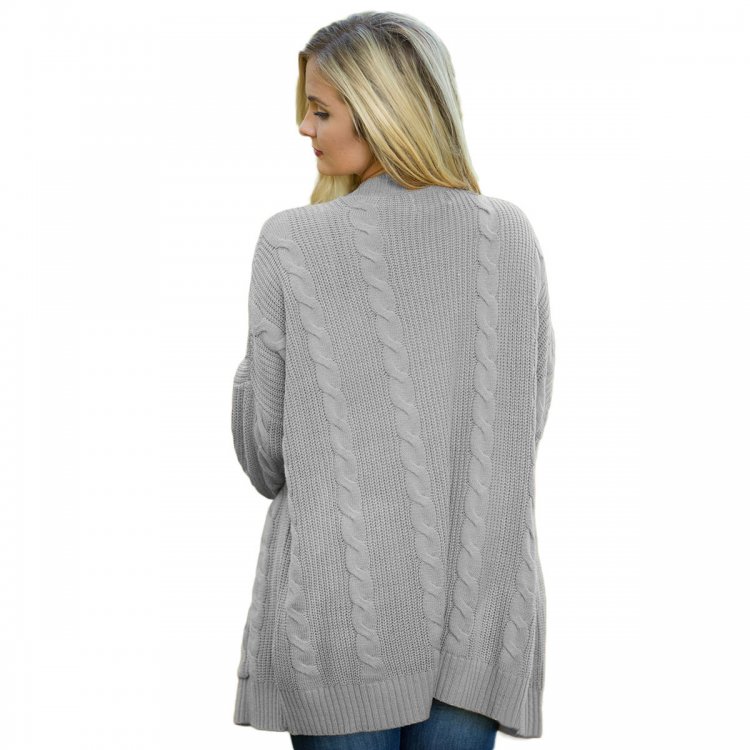 Gray Knit Texture Long Cardigan
