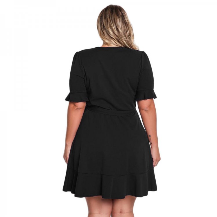 Black Plus Size Ruffle Surplice Wrap Dress