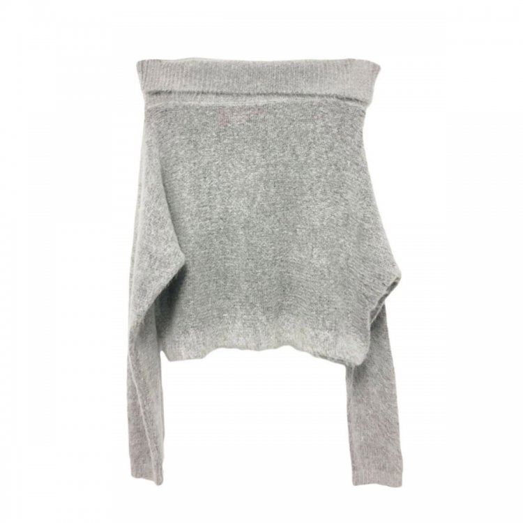Grey Off Shoulder Faux Marten Knit Sweater