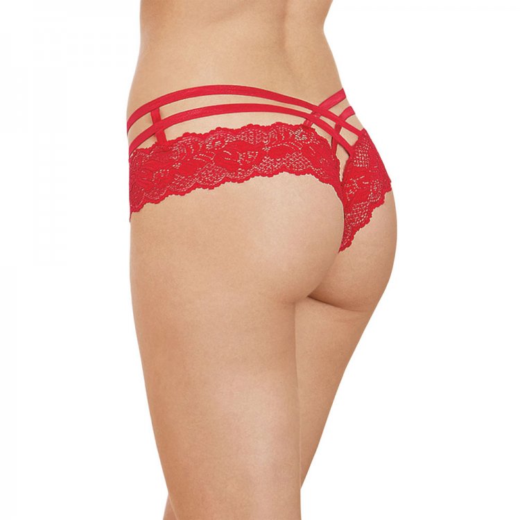 Red Stretch Lace Double Strap Crisscross Panty