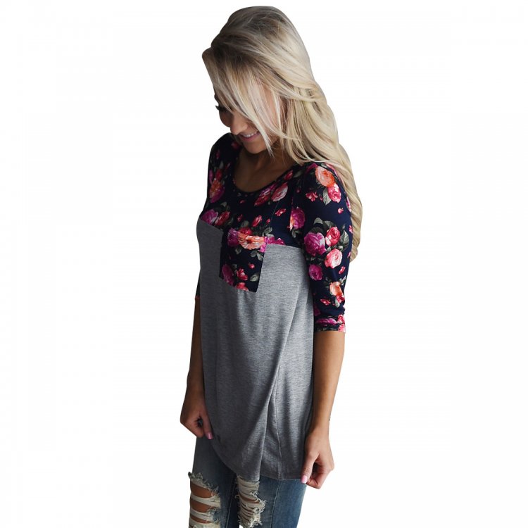 Floral Printed Gray Womens Top