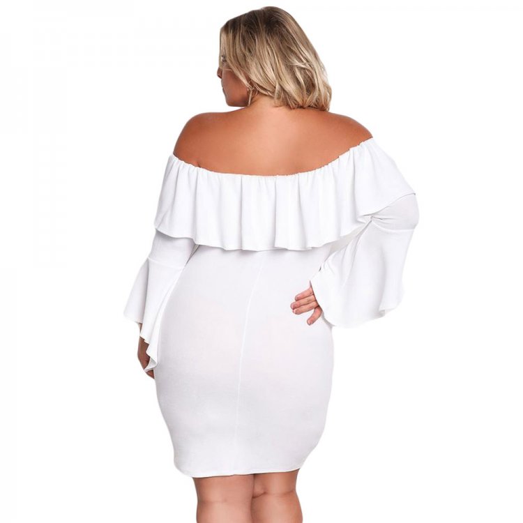 White Plus Size Off Shoulder Layered Ruffle Bodycon Dress
