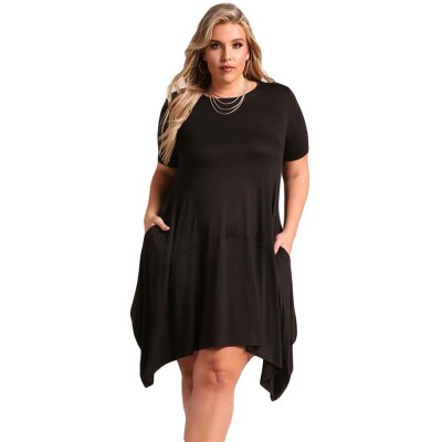 Black Casual Pocket Style Plus Size Jersey Dress