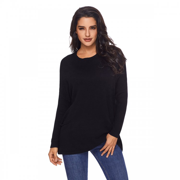 Black Oversize Fit Pocket Sweater Tunic