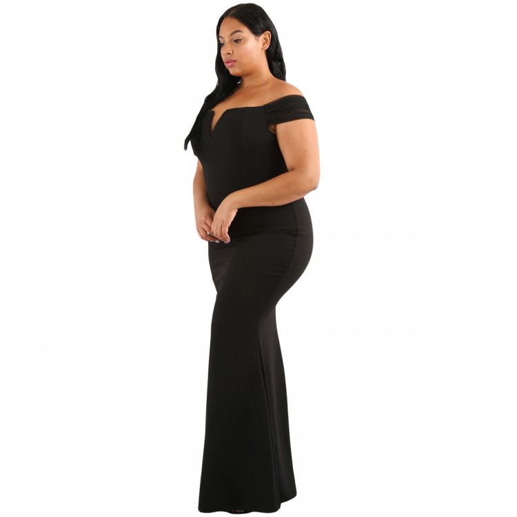 Black Plus Size Sheer Sleeve Column Dress
