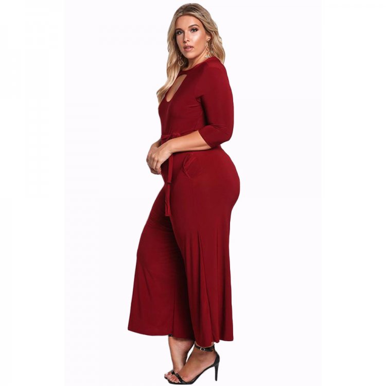 Red Plus Size Cut Out Wide Legged Jumpsuit
