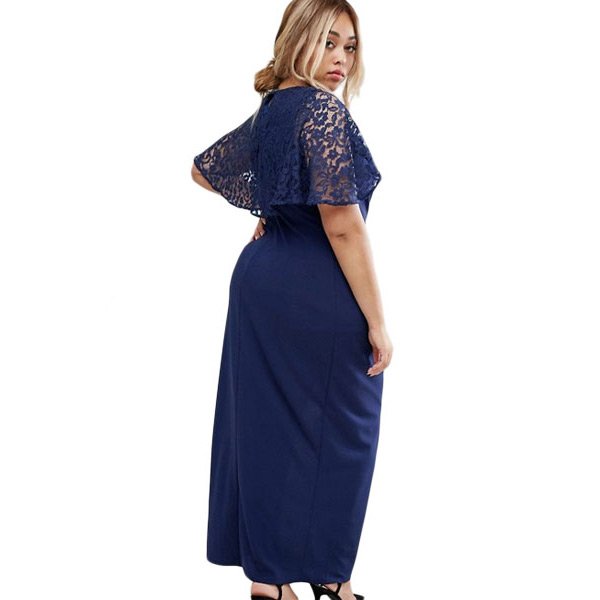 Plus Wrap Front Maxi Dress with Lace Sleeves