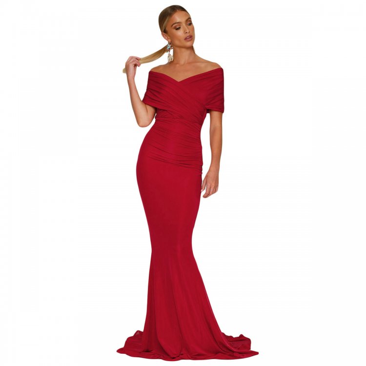 Red Off-shoulder Mermaid Wedding Party Gown