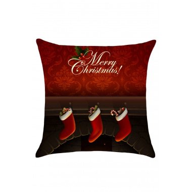 Christmas Fireplace Patterned Linen Throw Pillow Case