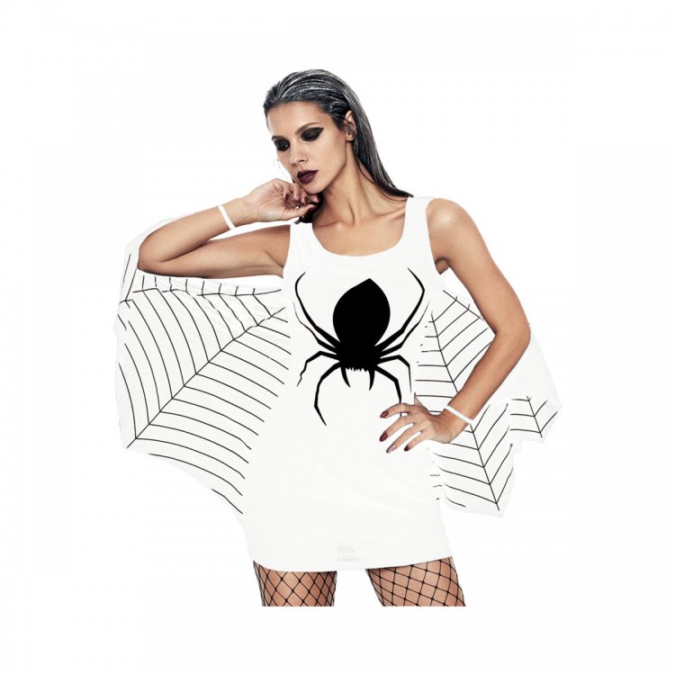 White Jersey Dress Spiderweb Cosplay Costume