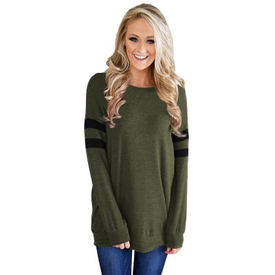 Green Striped Sleeve Women’s Sweatshirt Top