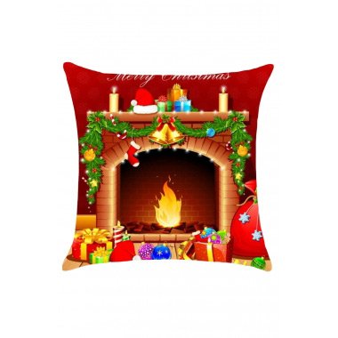 Christmas Fireplace Pattern Decorative Linen Pillow Case