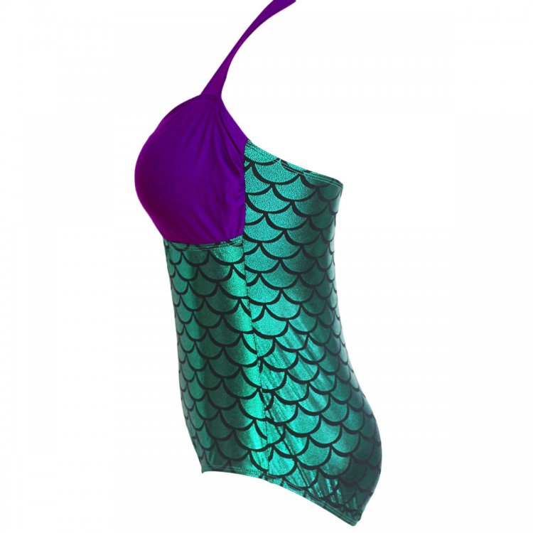 Purple Bralette Splice Metallic Mermaid One Piece Swimwear