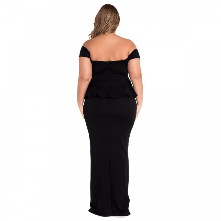 Black Peplum Maxi Dress With Drop shoulder