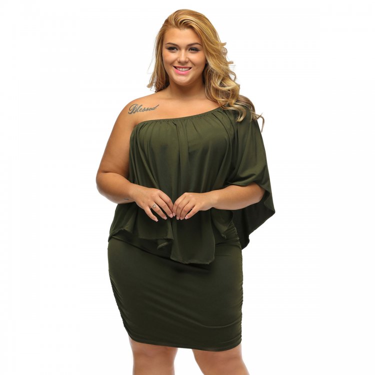 Plus Size Multiple Dressing Layered Army Green Mini Dress