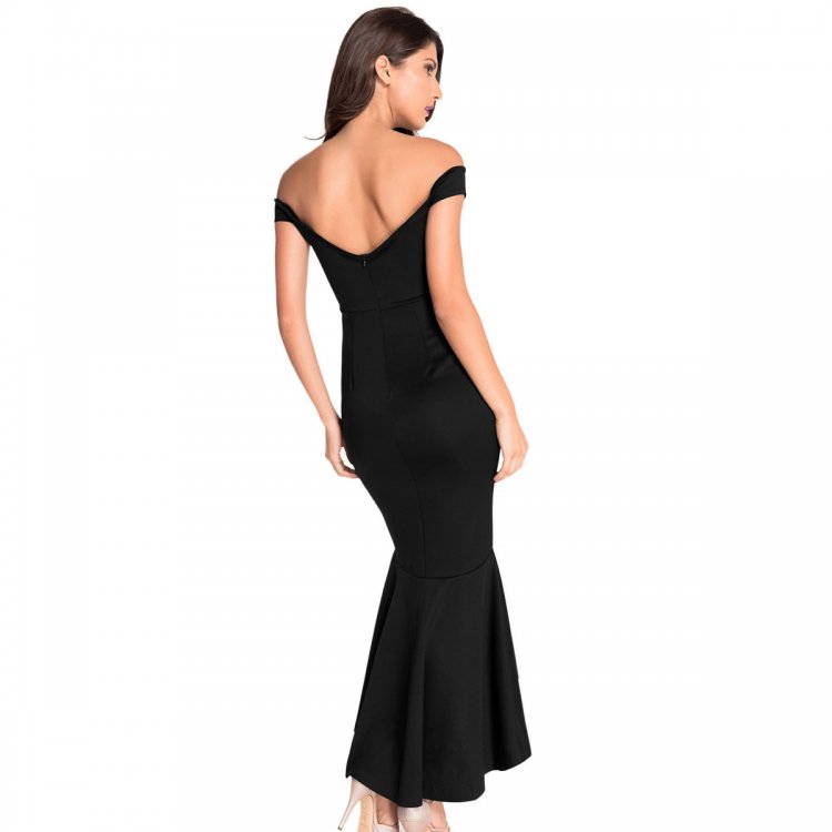 Black Off-shoulder Mermaid Jersey Evening Dress