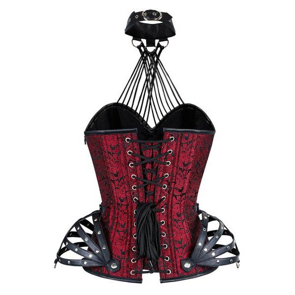 Red Gothic Steel Boned Overbust Corset with Neck Gear