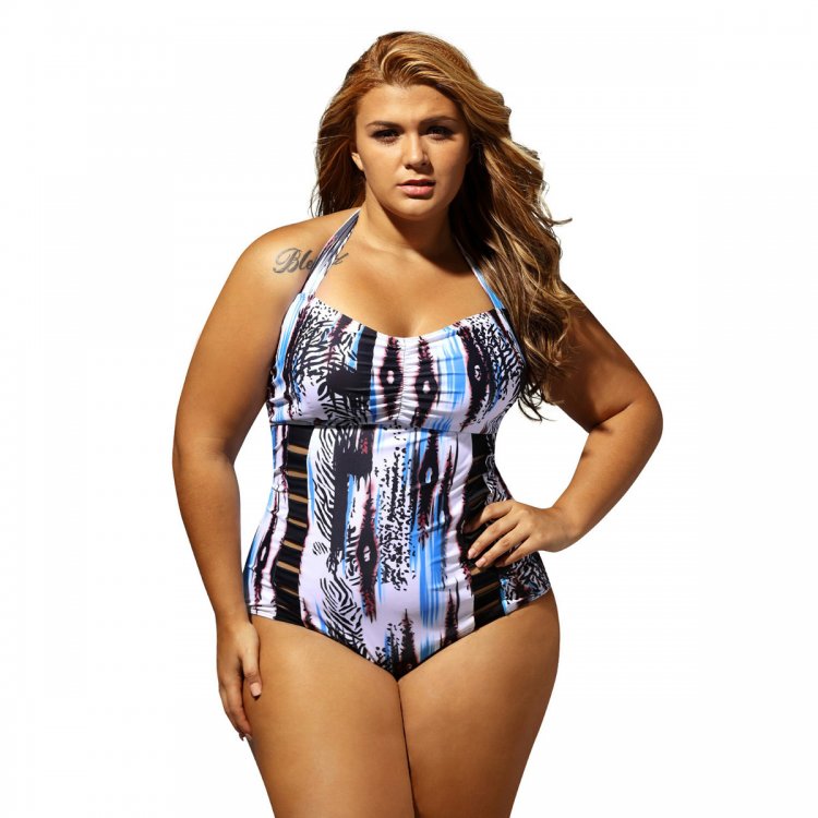 Abstract Print Style Plus Size One Piece Swimsuit