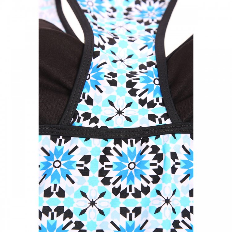Abstract Print Racerback Tankini Blue Skort Swimsuit