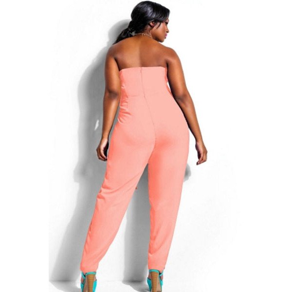 Pink Plus Size Strapless Jumpsuit