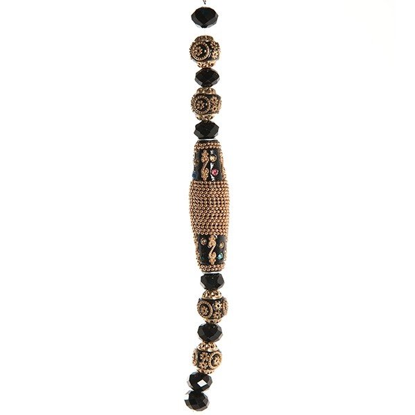 Holiday strung beads, black gold