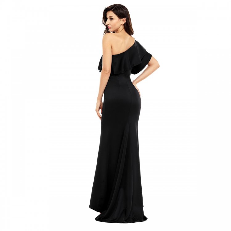 Black Ruffle One Shoulder Elegant Mermaid Dress