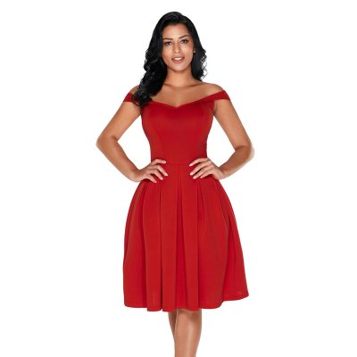 Red Foldover Off Shoulder Sweet Homecoming Dress