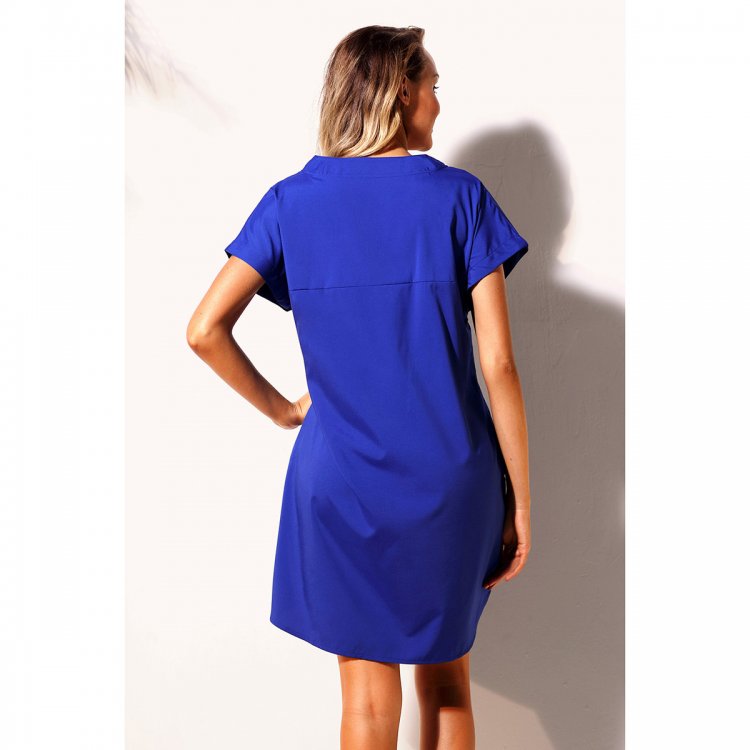 Royal Blue Oversize Shirt Style Beach Cover Up