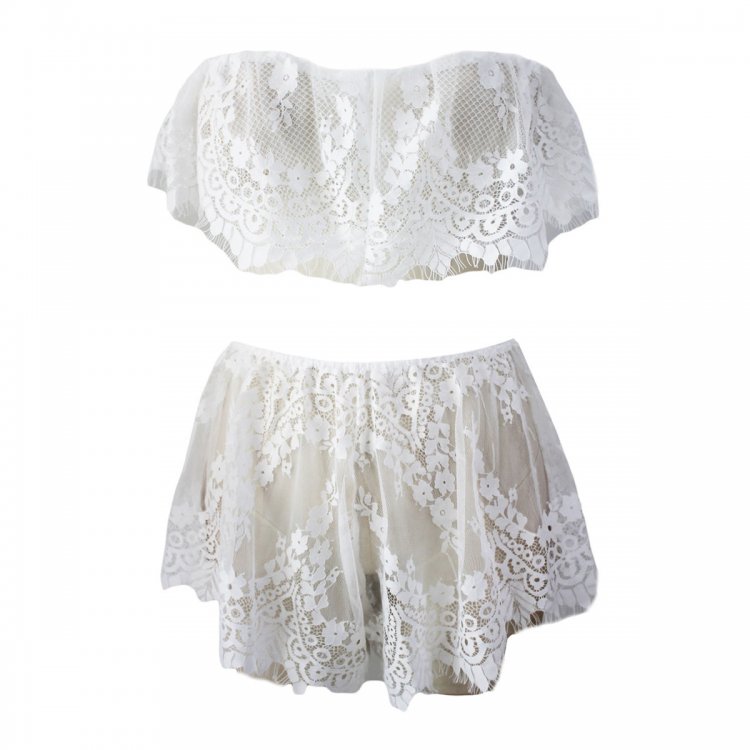 White Two-piece Ruffle Lace Lingerie Set