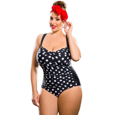 Black White Polka Dot Plus Size One-Piece Swimsuit