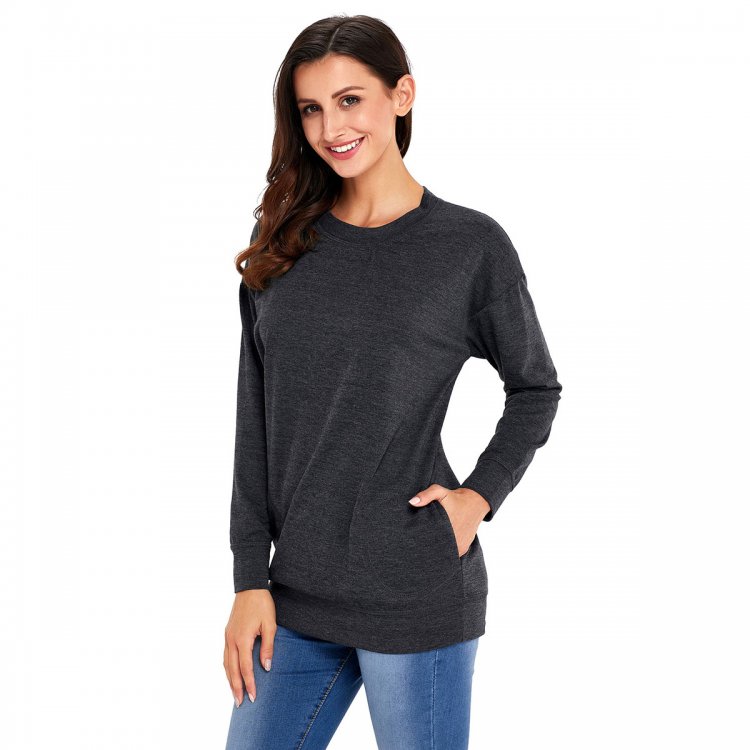 Black Casual Pocket Style Long Sleeve Top