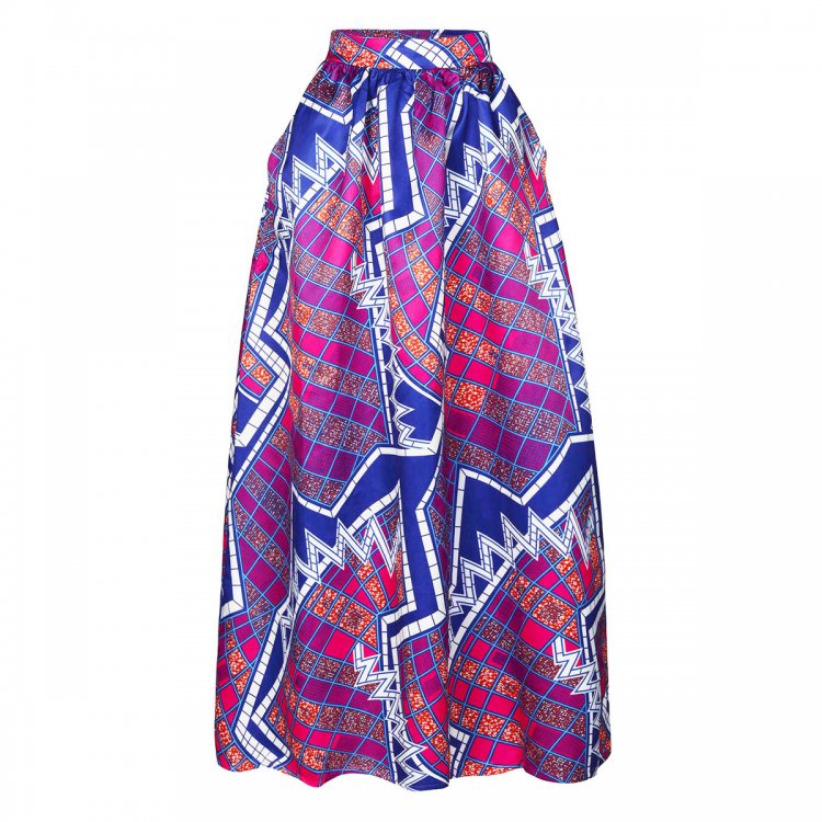 Stylish Diagram Block African Print Maxi Skirt