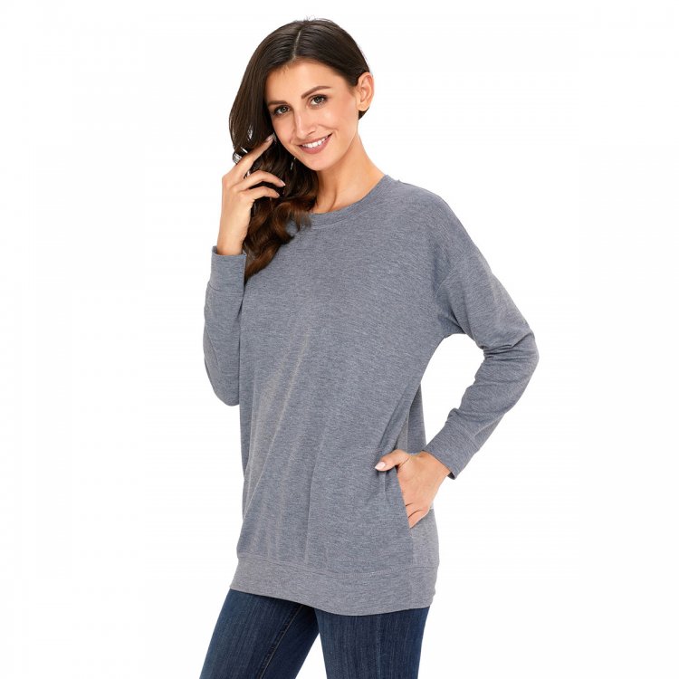 Grey Casual Pocket Style Long Sleeve Top